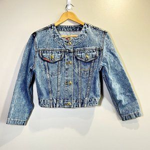 Jordache Gold 80's Vintage Light Wash Acid Jean Jacket Gold Buttons Cotton Small
